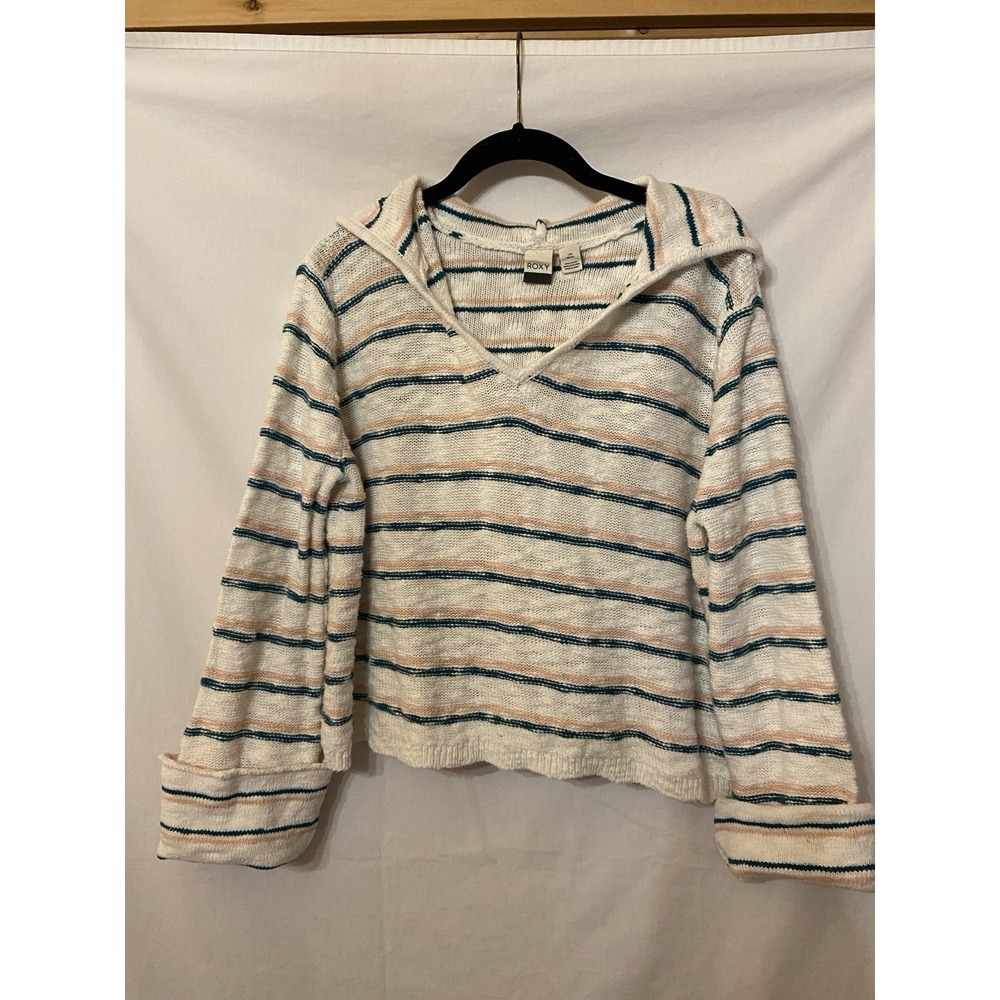 White Striped Hoodie Cropped Y2K Style Size Large Long Sleeves Roxy College Look